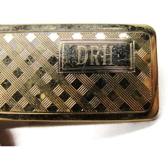 "DRH" Monogrammed Hayward Checker Gold Tone Money Clip Credit Card Cash Holder - Picture 8 of 9